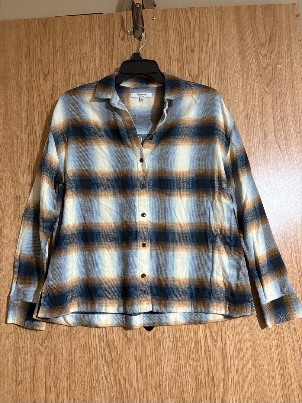 Madewell Men's Plaid Button-Down Shirt in Blue, Brown & Cream